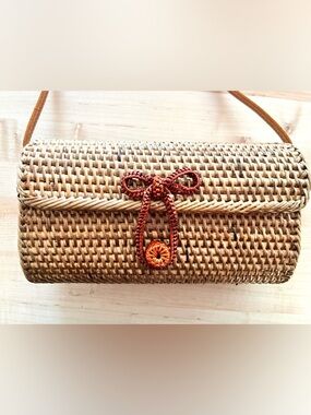 Woven Rattan Boho Purse with Braided Tie Closure